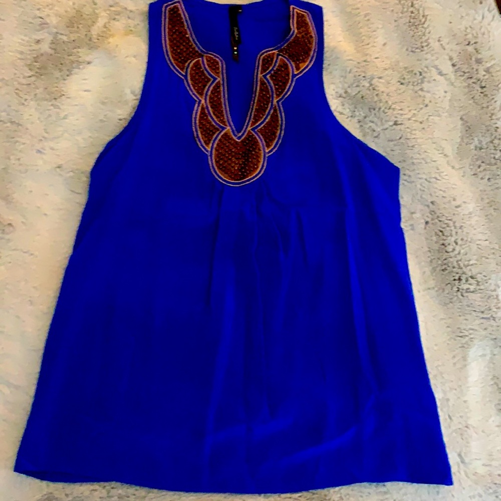 Blue dress top with brown beading